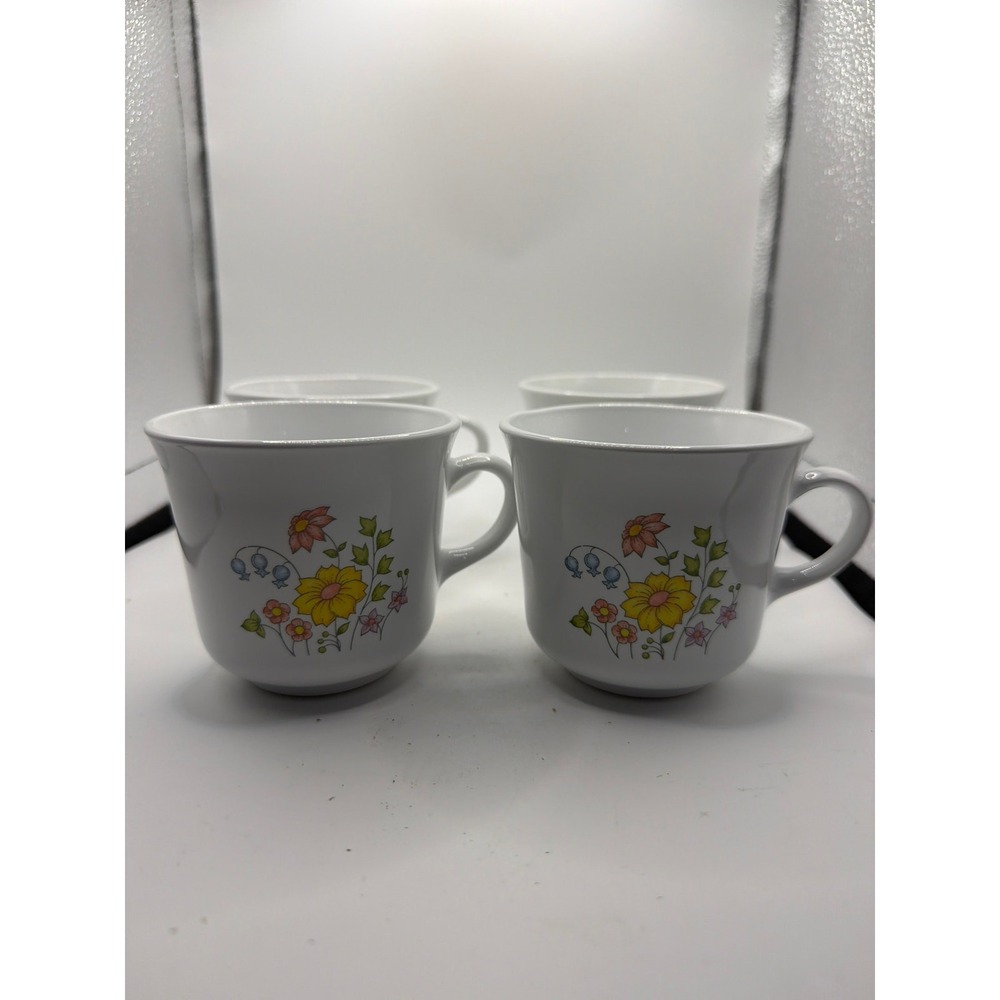 4 CorningWare Corelle Spring Meadow Flowers Coffee/Tea Cups VINTAGE 80's